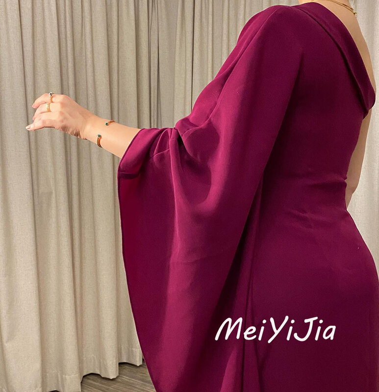 Meiyijia Abendkleid One-Shoulder Satin Meerjungfrau knöchel lange Saudi-Arabien sexy Abend Geburtstag Club Outfits Sommer