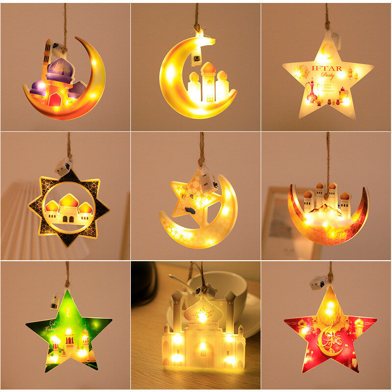 Luz LED colgante de Luna y Estrella, luz de modelado fuerte, decoración del Ramadán, colgantes musulmanes del Islam, Ramadán, decoración musulmana del Islam para el hogar