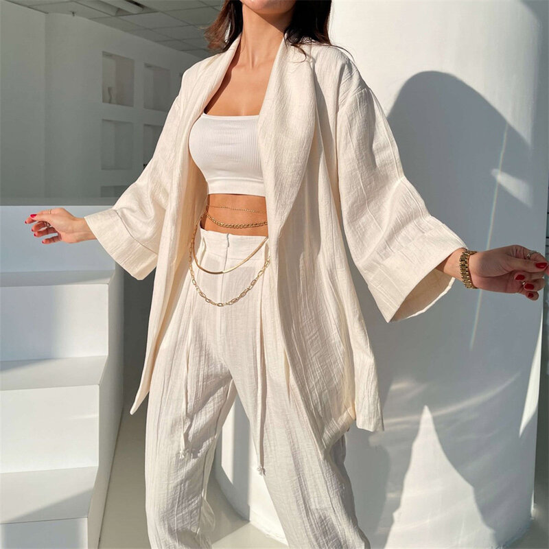 2022 Long Sleeve Two Piece Set Summer Casual Tracksuit Women Pants Set Outfits Loose Shirt Tops And High Waist Pants