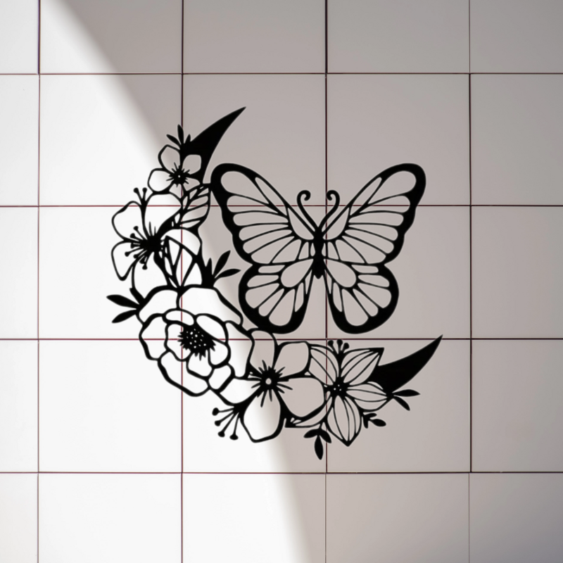 Fase Bulan Boho gantungan dinding Pediments, dekorasi rumah dinding bulan Nordic Dekorasi seni bunga kupu-kupu logam seni bulan fase kamar tidur