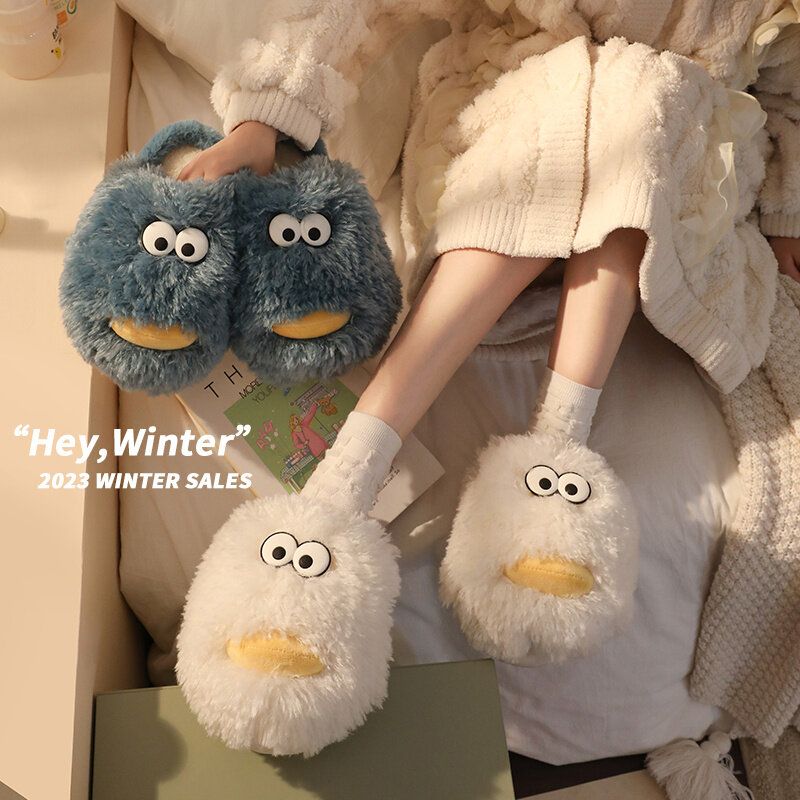 Zapatillas de algodón para mujer, pantuflas de Interior de felpa para mantener el calor en el hogar, con suelas gruesas familiares, antideslizantes, para invierno