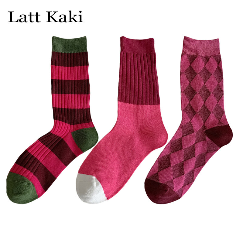 3 Pairs Per Lot Women's Socks Korean Style New Ladies Retro Socks Female Breathable Cotton Casual Trends Novelty Loose Socks Set