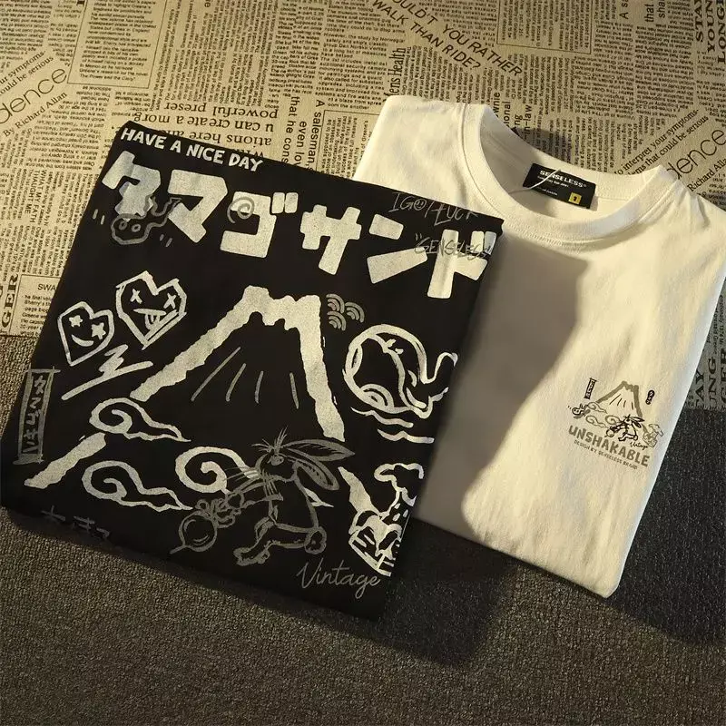 T-shirt Lengan Pendek Katun Longgar Gambar Grafiti Kartun Jepang T-shirt Atasan Y2k Harajuku Pakaian Wanita T Shirt Besar Gaya Gotik