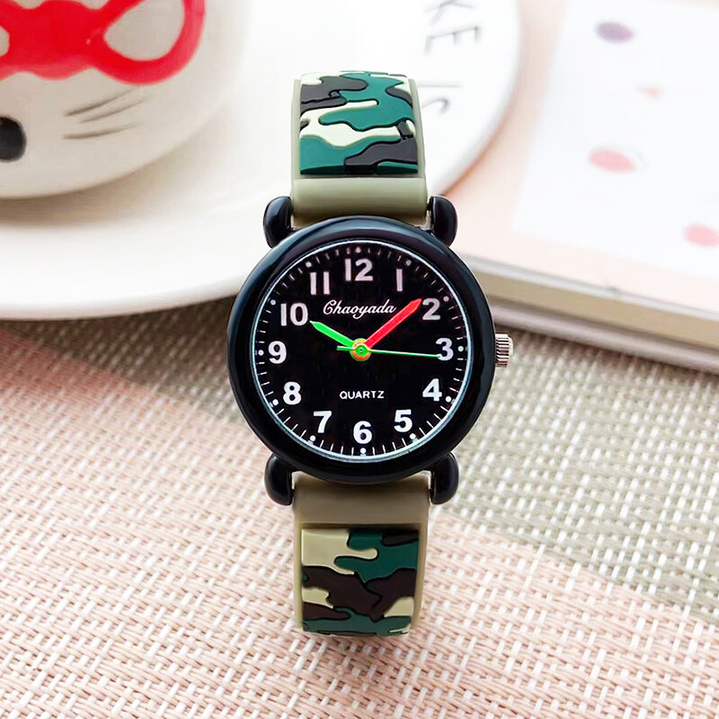 Digital Camouflage Silicone Strap Quartz Relógios para crianças, relógio impermeável legal para estudantes, meninos e meninas, moda, verão