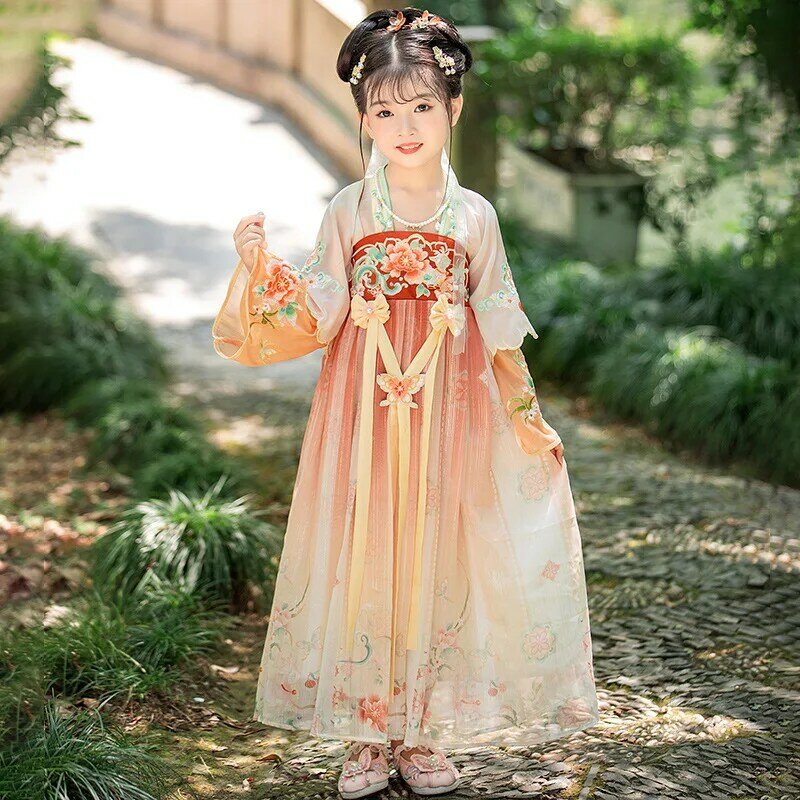 Ancient Chinese Costume Girls Hanfu Fairy Floral Embroidery Dresses Tang Dynasty Princess Dance Cosplay Stage Dress