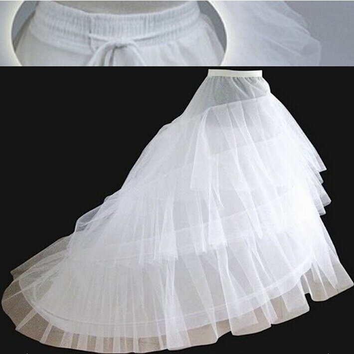 New Petticoats with Train Good White Bridal Gown Crinoline Formal Dress Underskirt 3-Layers Wedding Accessories