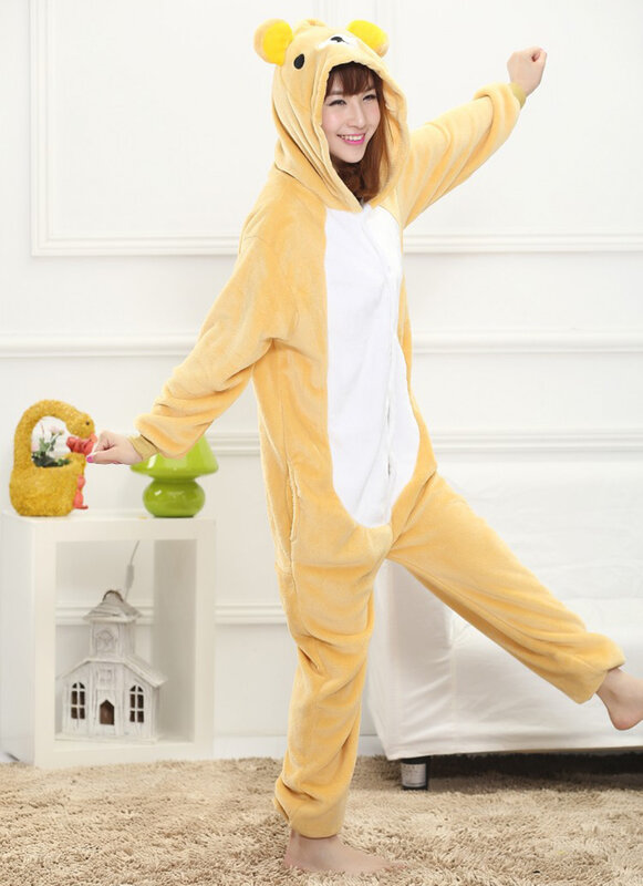 Pijamas Unisex de invierno de una pieza de oso de dibujos animados con dos orejas redondas, poliéster, longitud cálida hasta el suelo, ropa de dormir bonita, Cosplay