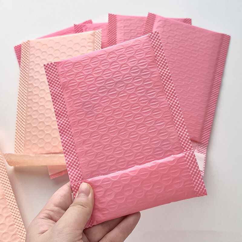 10 buah/pak tas gelembung ungu merah muda tas paket kilat tebal perekat otomatis pengiriman kurir pemegang stiker