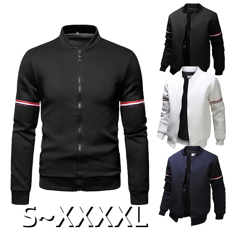 Jaket kasual pria, pakaian olahraga luar ruangan jaket lengan panjang tanpa tudung musim gugur dan dingin ritsleting kasual