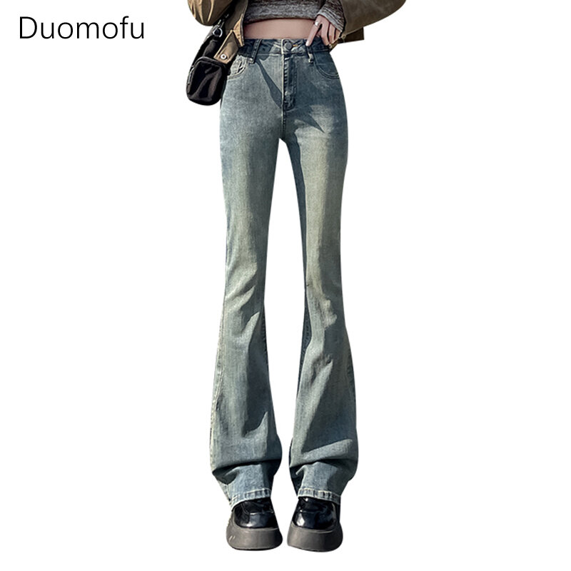 Duomofu весенние классические Узкие повседневные женские джинсы с высокой талией, корейские шикарные потертые состаренные модные повседневные женские джинсы полной длины