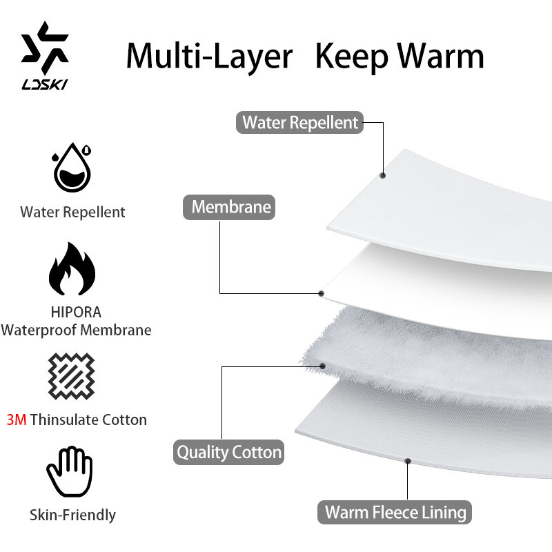LDSKI Ski Gloves Women Men Warm Mitten Winter Waterproof Thermal Zipper Screen Touch 3M Thinsulate Snowboard Accessories