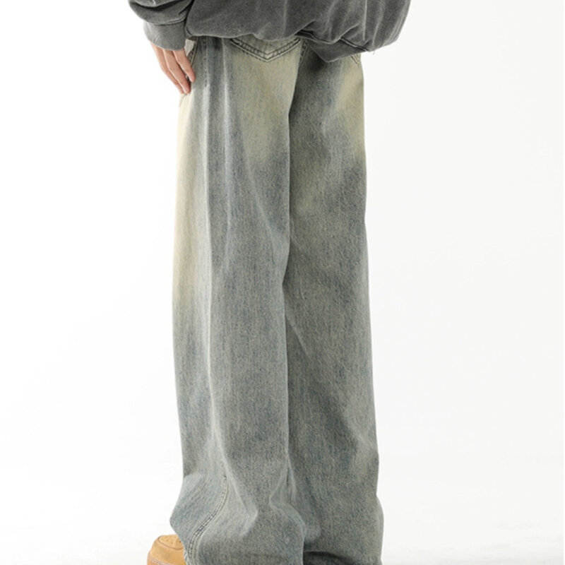 Джинсы мужские осенние прямые брюки винтажные модные Универсальные в европейском стиле градиентные цвета Красивые свободные шикарные простые Студенческие