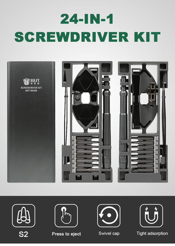 BST-8934B 24 in 1 Precision Screwdriver Set Magnetic Screwdriver Set For Mobile Phone Tablet PC Repair Tools.