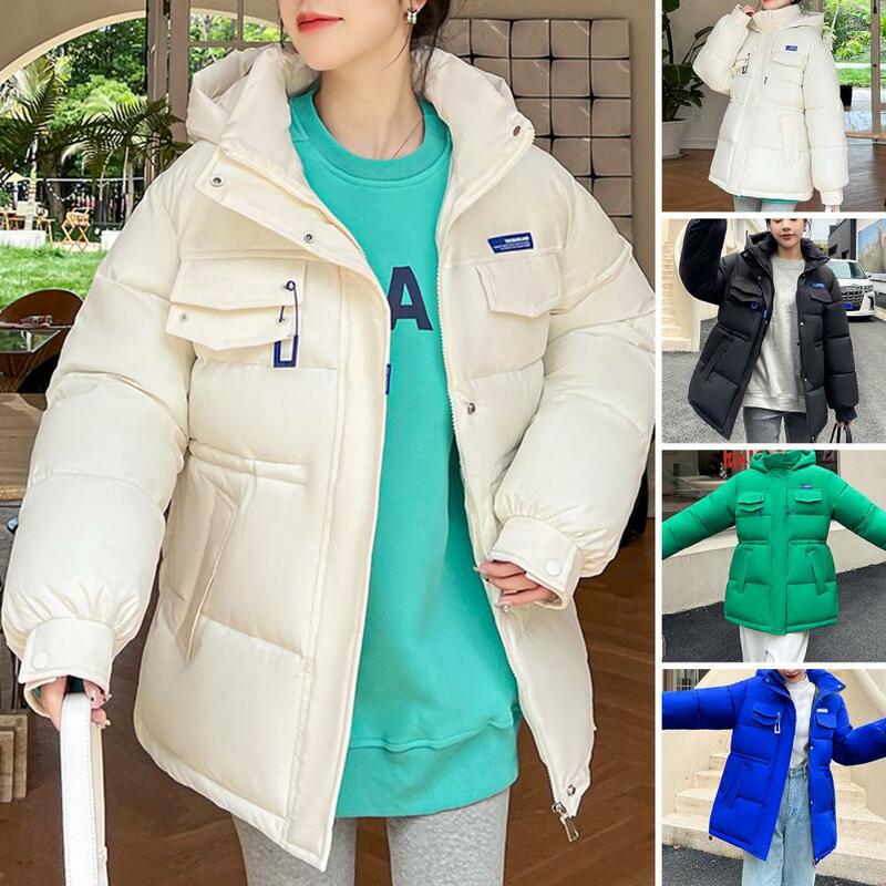Ladies Winter Down Coat Thickened Windproof Cold Resistant Women Coat Hooded Tight Waist Long Sleeve Loose Lady Outdoor Jacket