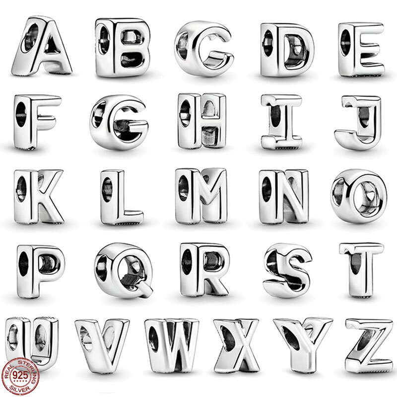 จี้ A-Z ตัวอักษร26ตัวที่เรียบง่ายและสวยงาม925แบบคลาสสิกสร้อยข้อมือแพนโดร่าแท้เครื่องประดับชื่อย่อแบบทำมือ