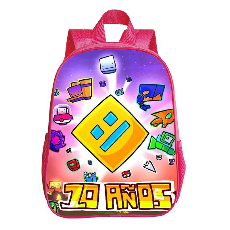 기하학 대시 프린트 배낭 귀여운 핑크 학교 가방, 여아용 만화 유치원 책가방, 유아 작은 배낭, 보육 가방
