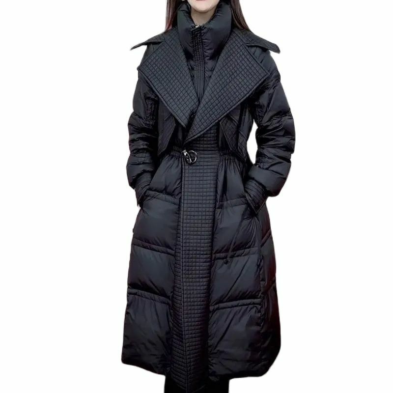 Jaqueta acolchoada de algodão para mulheres, sobre o joelho, magro, espessado, casaco quente, sobretudo preto, tops femininos, senhoras, alta qualidade, novo, inverno, 2023