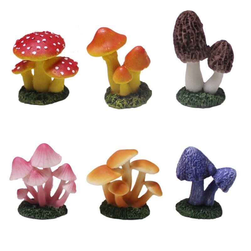 독특한 버섯 모델 6개 팩 홈 오피스용 다양한 수지 공예 조각품