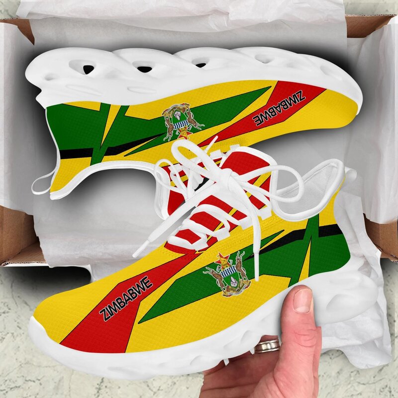 INSTANTARTS Women Platform Sneakers Zimbabwe Flag Patriotic Design Breathable Lace Up Flats Shoes for Ladies Breathable Zapatos