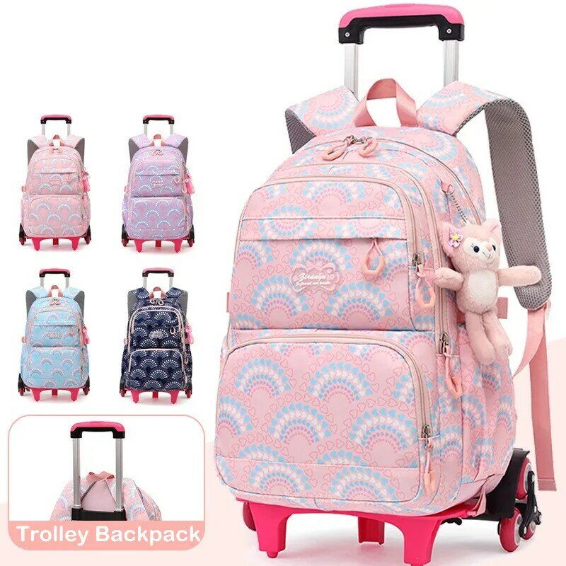 Школьные портфели на колесиках для девочек, Детские Водонепроницаемые рюкзаки на колесиках для средней школы, чемодан на колесиках