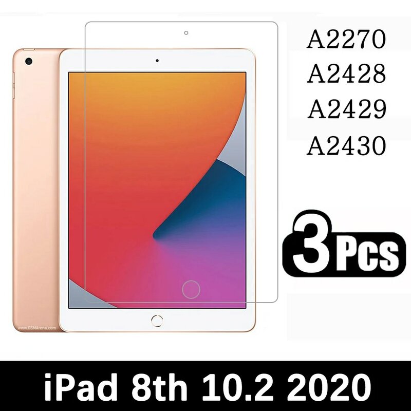 (3 Pack) Tempered Glass For Apple iPad 8 10.2 8th Gen 2020 A2270 A2428 A2429 A2430 Full Coverage Screen Protector Tablet Film