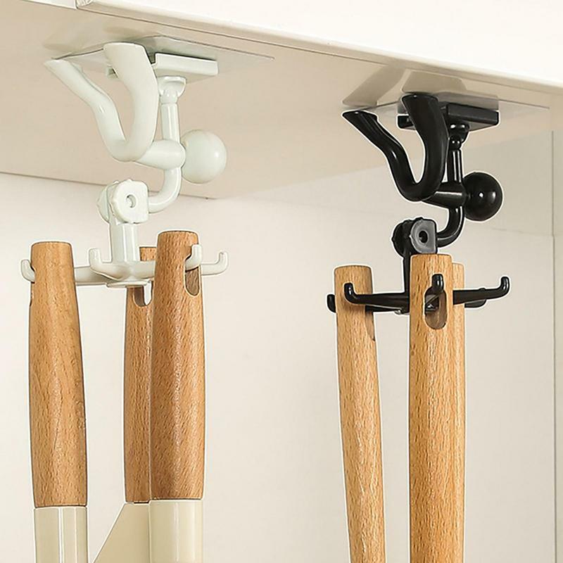 6 Claw Utensil Hook Rotating Adhesive Storage Hook Under Cabinet Utensil Hanger Wall Mounted 360 Degree Rotation Space Saving