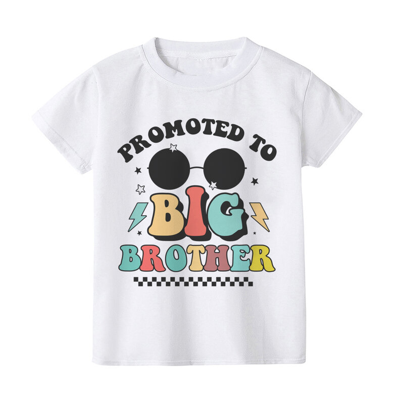Promoted To Big Brother 2024 Dinosaur Print T-shirt Baby Announcement T Shirt Girls Outfit Tops Toddler Tshirt Summer Clothes