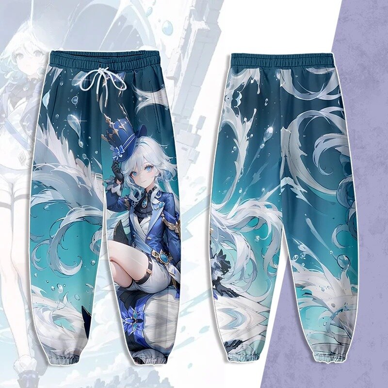 Celana Jogger motif 3D kostum Cosplay Furina dampak Genshin celana olahraga pria/wanita celana panjang kasual Hip Hop