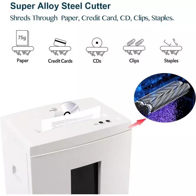 WOLVERINE 10-Sheet Super Micro Cut High Security Level P-5 Heavy Duty Paper/CD/Card Ultra Quiet Shredder for Home Office by 40 M