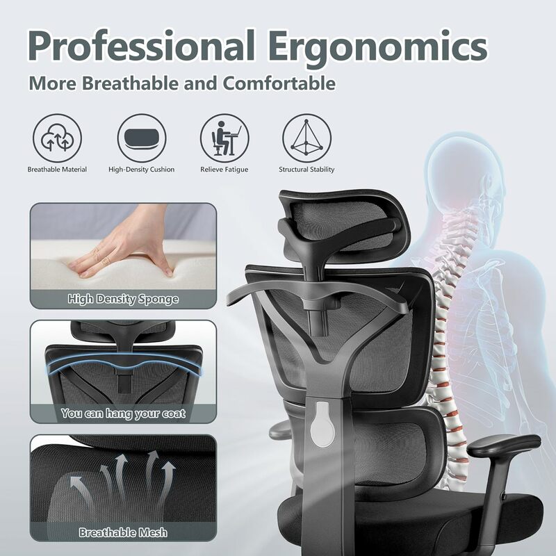 Office chair, Play Chair, Comfortable Home office chair Waist support Breathable mesh Computer Chair Adjustable armrest (black)