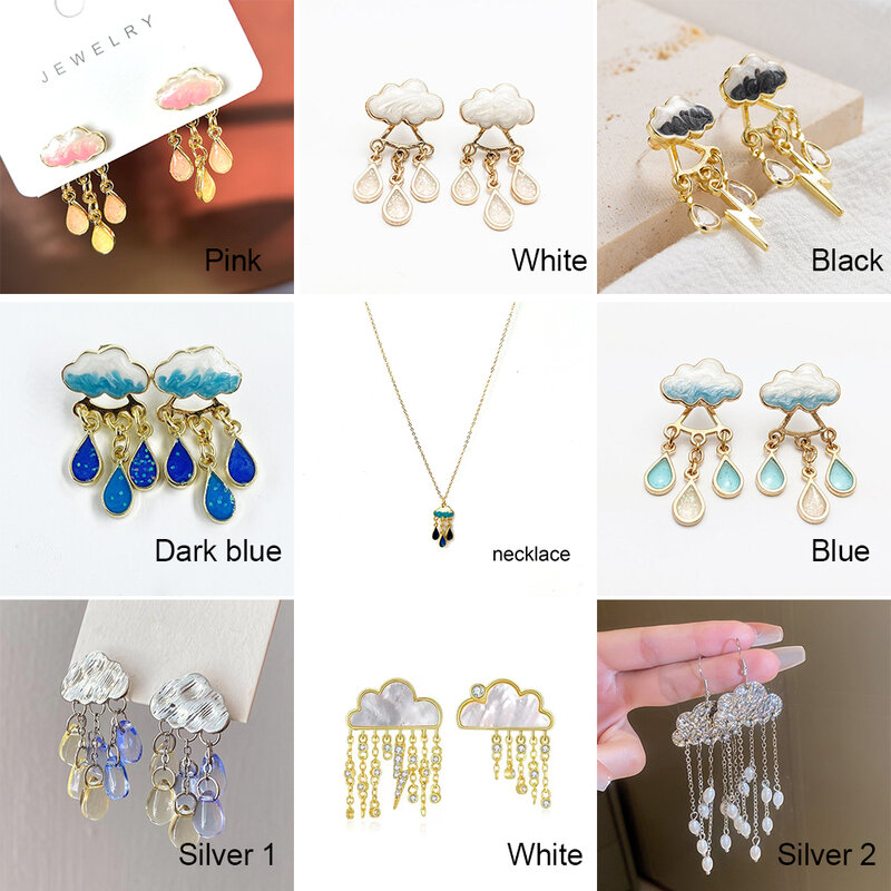 Boucles d'oreilles pendantes mignonnes pour femmes, bijoux de charme, nuage bleu, goutte de pluie, glaçure blanche douce, originale
