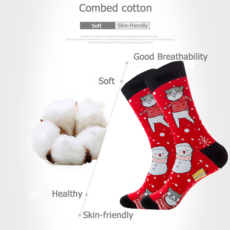 Calcetines de algodón con diseño de árbol de Navidad para hombre y mujer, medias divertidas de Papá Noel, Elk, nieve, regalo, otoño e invierno, Size39-46