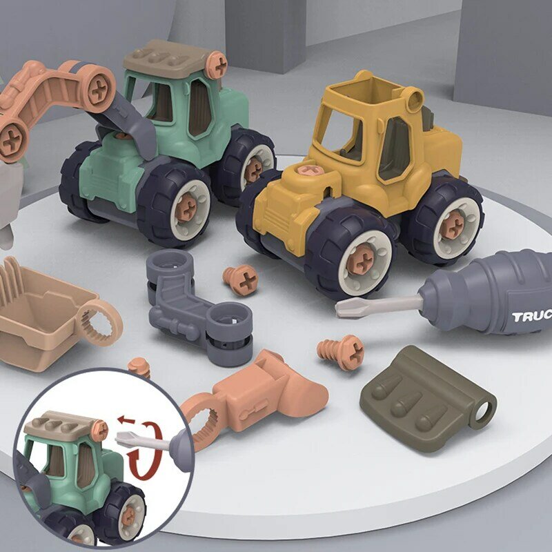 Minuature-Juego de coches de ingeniería para niños, juguete educativo de plástico, ensamblaje creativo, carga y descarga, regalos para niños