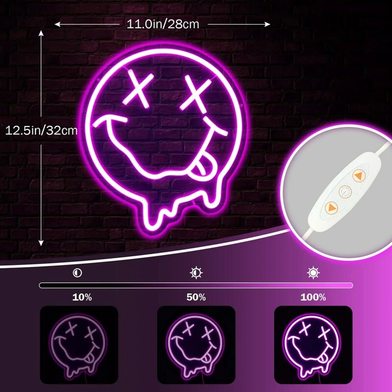 Tanda LED wajah senyum, tanda Neon untuk Dekor dinding dapat diredupkan Neon kamar tidur kamar anak-anak pesta seni dinding merah muda