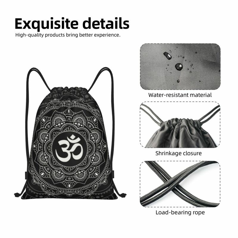 Saco de cordão personalizado Om Mandala para homens e mulheres, leve, budismo, Aum, ioga, meditação, esportes, academia, mochila de armazenamento