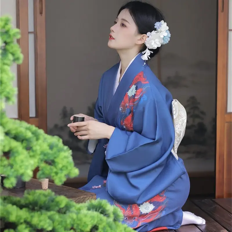 Vestido tradicional de quimono japonês com estampa Obi para mulheres, vestidos floridos, traje de gueixa, terno Haori Yukata