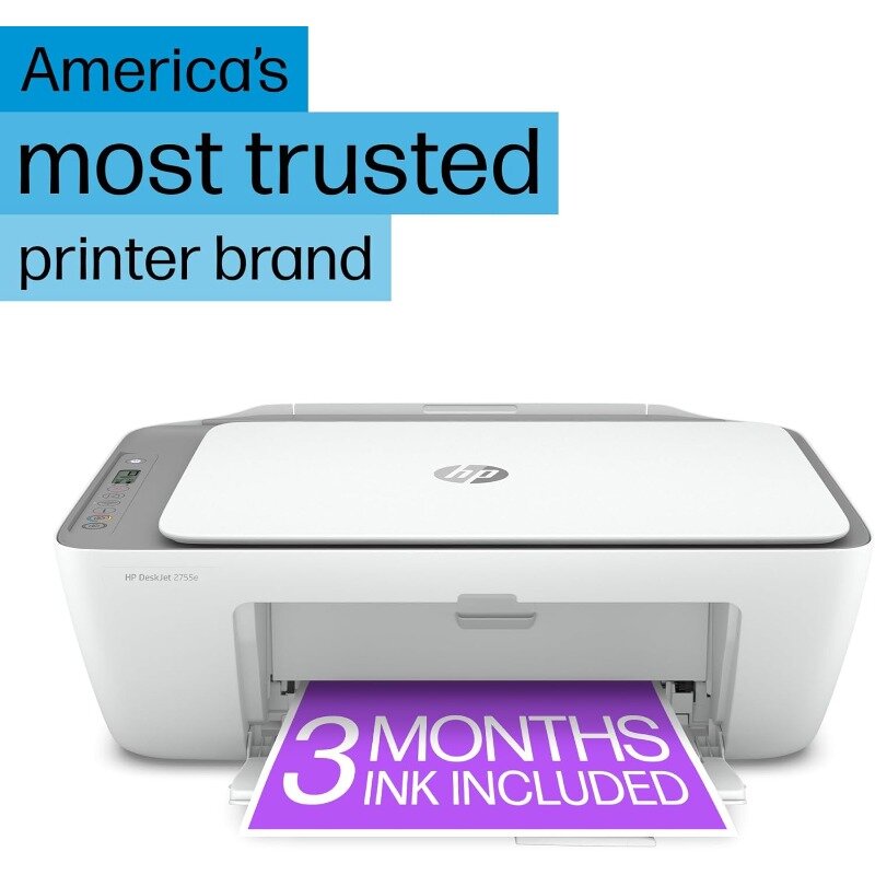 Printer Inkjet warna nirkabel untuk kantor, motif, pemindaian, salinan, pengaturan mudah, pencetakan seluler, tinta instan HP +, putih