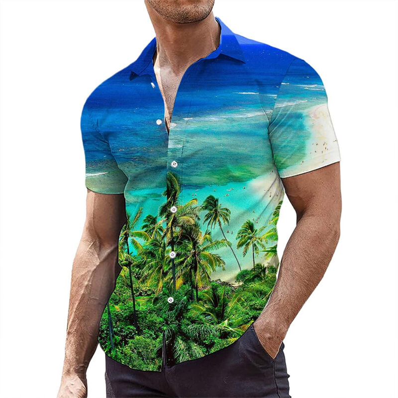 Zomer Kokospalm 3d Print Shirt Mannen Vrouwen Mode Shirts Single-Breasted Korte Mouw Hawaiian Shirts Blouse Heren Kleding