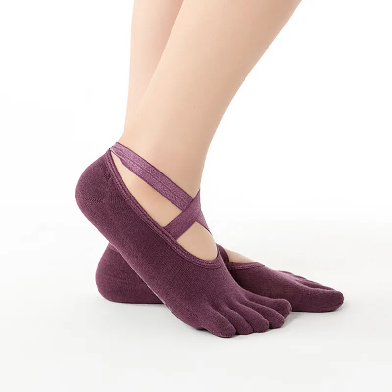 Pro Fitness Aerial Yoga Socks Trampoline Silicone Anti-Slip Five-Finger Socks Sports Sweat-Absorbent Women 4 Seasons Beginners