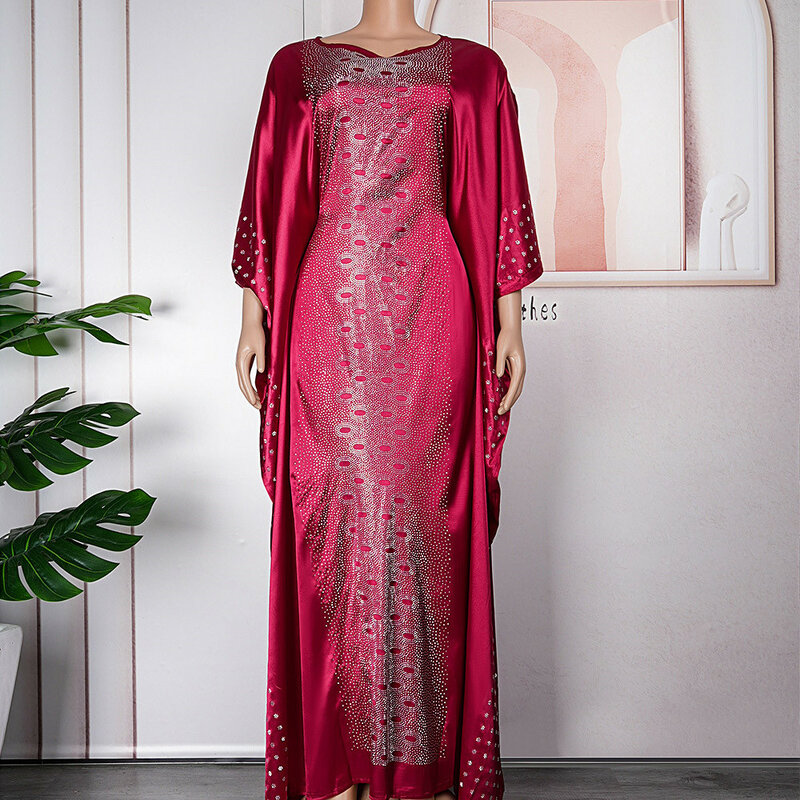 Vestido cetim de diamante africano feminino, robe de manga de taco, cinto ajustável, plus size, 487 #