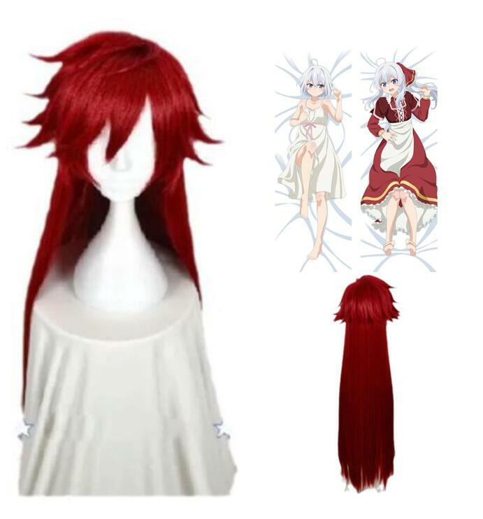 Wig Cosplay Anime Wig panjang berbulu merah gelap Wig Cosplay Hai sintetis tahan panas Wig kostum Cosplay Dakimakura sarung bantal