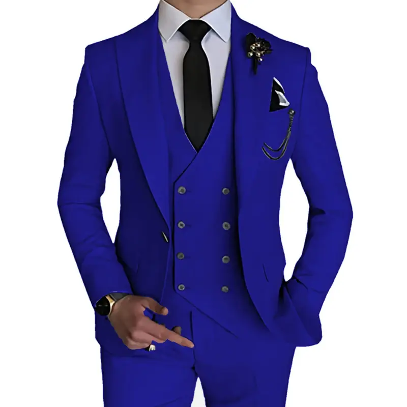 New Men Leisure Boutique Business Solid Color Wedding Suit Coat Pants Vest 3 Pcs Set Dress Blazers Jacket Trousers