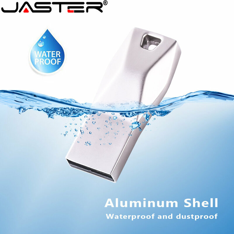 JASTER-unidad Flash Usb Fash 2,0, pendrive de 64GB, 32GB, 16GB y 8GB, resistente al agua, plata, regalo