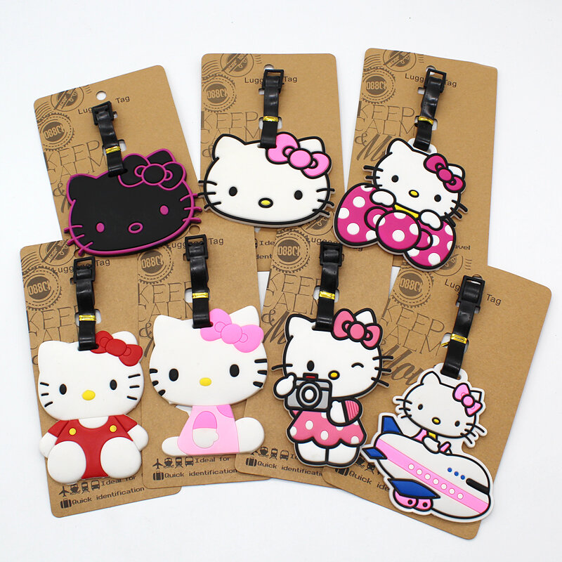 New Hello Kitty etichetta per bagagli borsa da donna ciondolo cartone animato gel di silice etichette per bagagli porta indirizzo ID portatile etichetta per bagagli d'imbarco