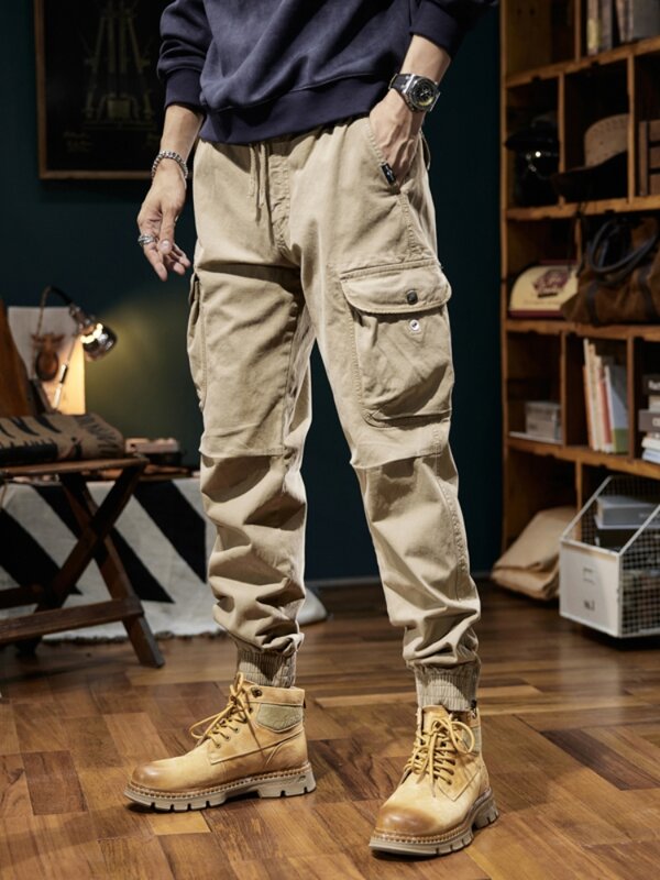 2023 New Multi-Pockets Spring Summer Cargo Pants Men Streetwear Zipper Leg Skinny Work Joggers Cotton Casual Trousers