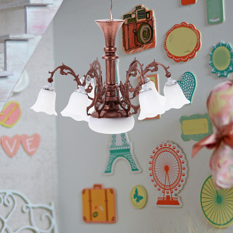 Dollhouse Miniature Teto Lâmpada, LED Light Operated, Mini Lustre, Decoração