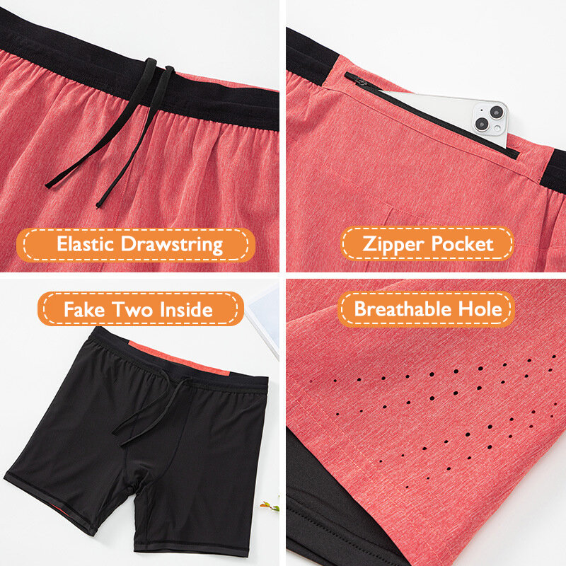 Pantalones cortos deportivos de doble capa para hombre, Shorts transpirables de secado rápido para ejercicio, entrenamiento, correr, baloncesto, 2 en 1, antirozaduras