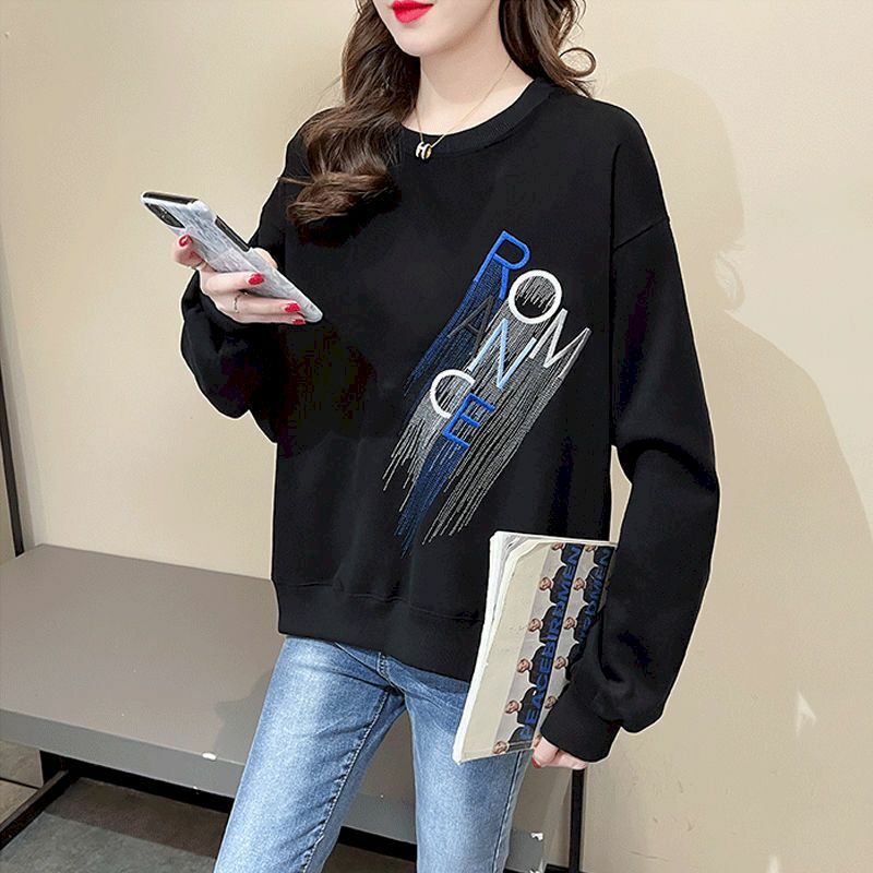 Haftowane swetry damskie bluzy z okrągłym dekoltem Casual luźna cienka Top 2023 jesień nowy koreański styl moda na wszystkie mecze sweter