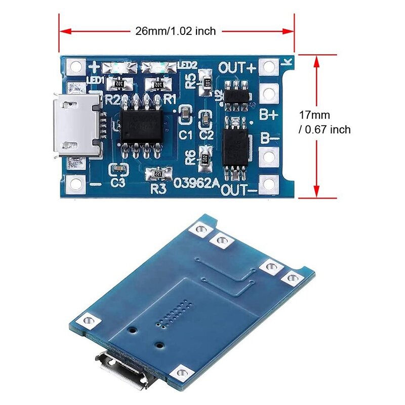 6ชิ้นสำหรับโมดูลชาร์จ TP4056พร้อมการป้องกันแบตเตอรี่18650 BMS 5V Micro-USB บอร์ดชาร์จ1A สำหรับ18650