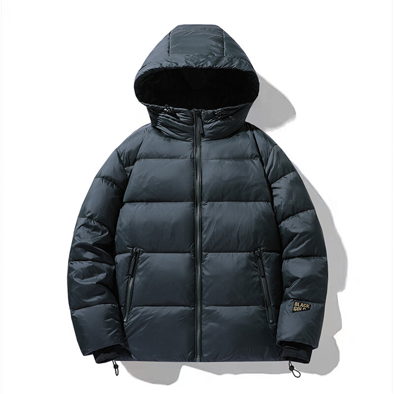 Мужской пуховик с капюшоном, теплая водонепроницаемая куртка, пальто, толстая ветрозащитная легкая Высококачественная приталенная куртка для зимы